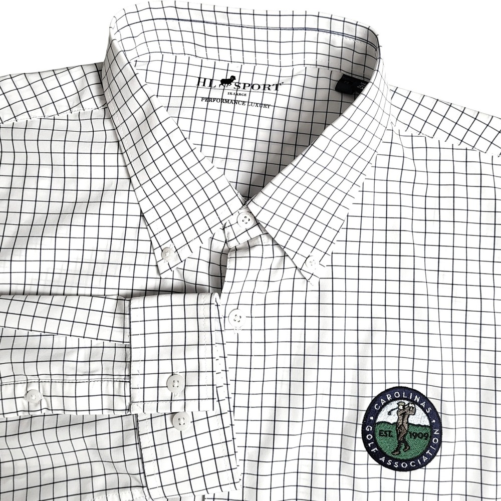 HL Sport 2XL Golf Shirt Carolinas Golf Association Performance Luxury Blue Check
